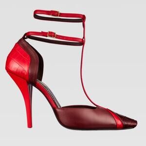 Zara Campaign RARE Red Leather Leather Square Toe Strappy High-Heels (Sz 9)
